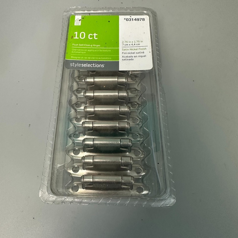 Style Selections 10ct Flush Self-Closing Cabinet Hinges Satin Nickel 0314978